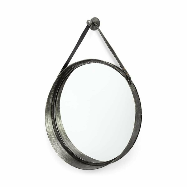 Palacedesigns 30 in. Round Black Metal Frame with Leather Strap Wall Mirror PA1860945